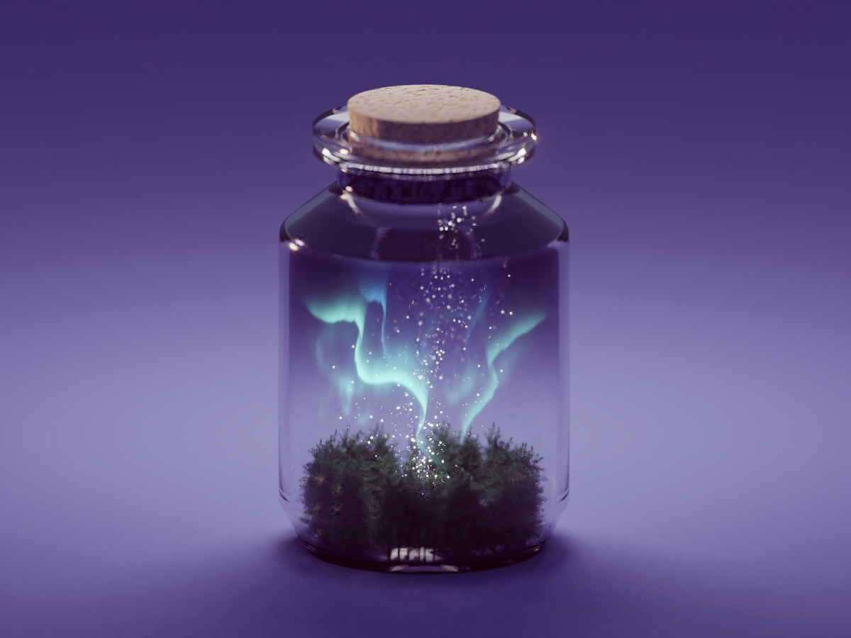 blender b3d Isometric Northern Lights Aurora Borealis jar Tiny