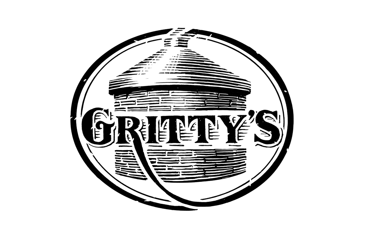 Gritty's brewery ILLUSTRATION  Logo Design HAND LETTERING engraving style beer company beverage brand identity Business Logo brewing company logo