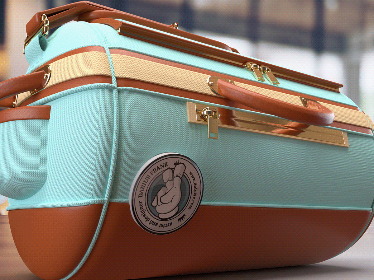 A grainy image of a 3d designer bag concept render in seafoam. The Burrough bag, by Darius Frank