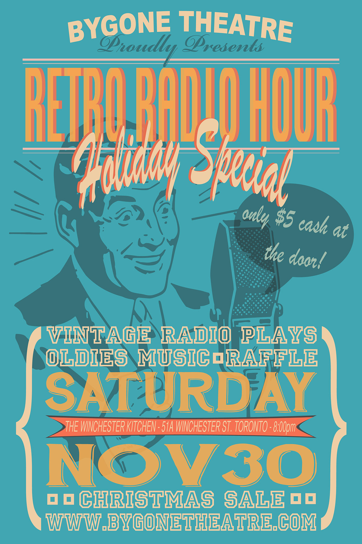 Poster Design Retro Radio Live Performance Workshop oldies comedy  Christmas special event