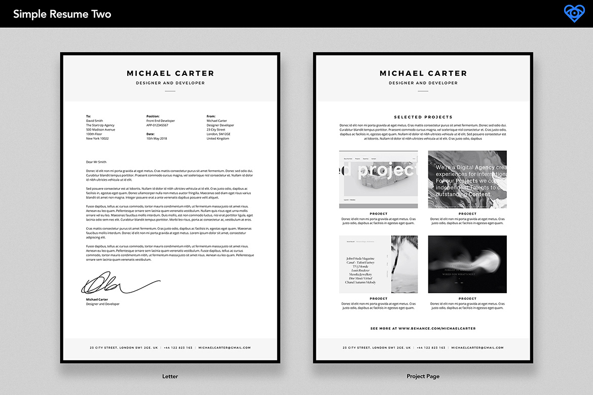 black border CV CV template design minimal design professional recruitment Resume resume template