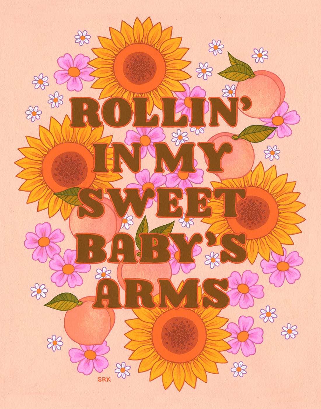 Poster Design type Handlettering Country Music sunflower peach groovy Retro vintage