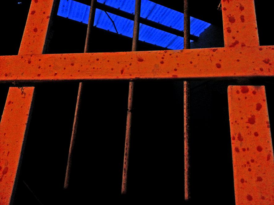Flash factory bars abandoned factory rust grate Window the sky in a room red SKY prison