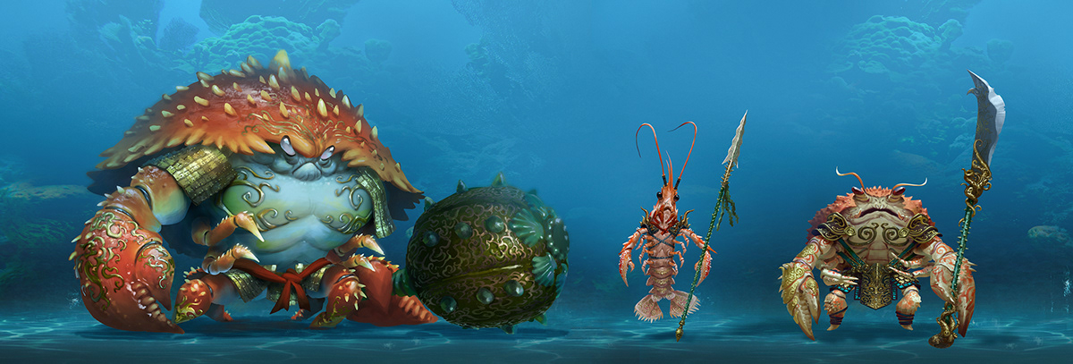 china chinese characters Crabs underwater conceptart digitalpainting themepark cinematic