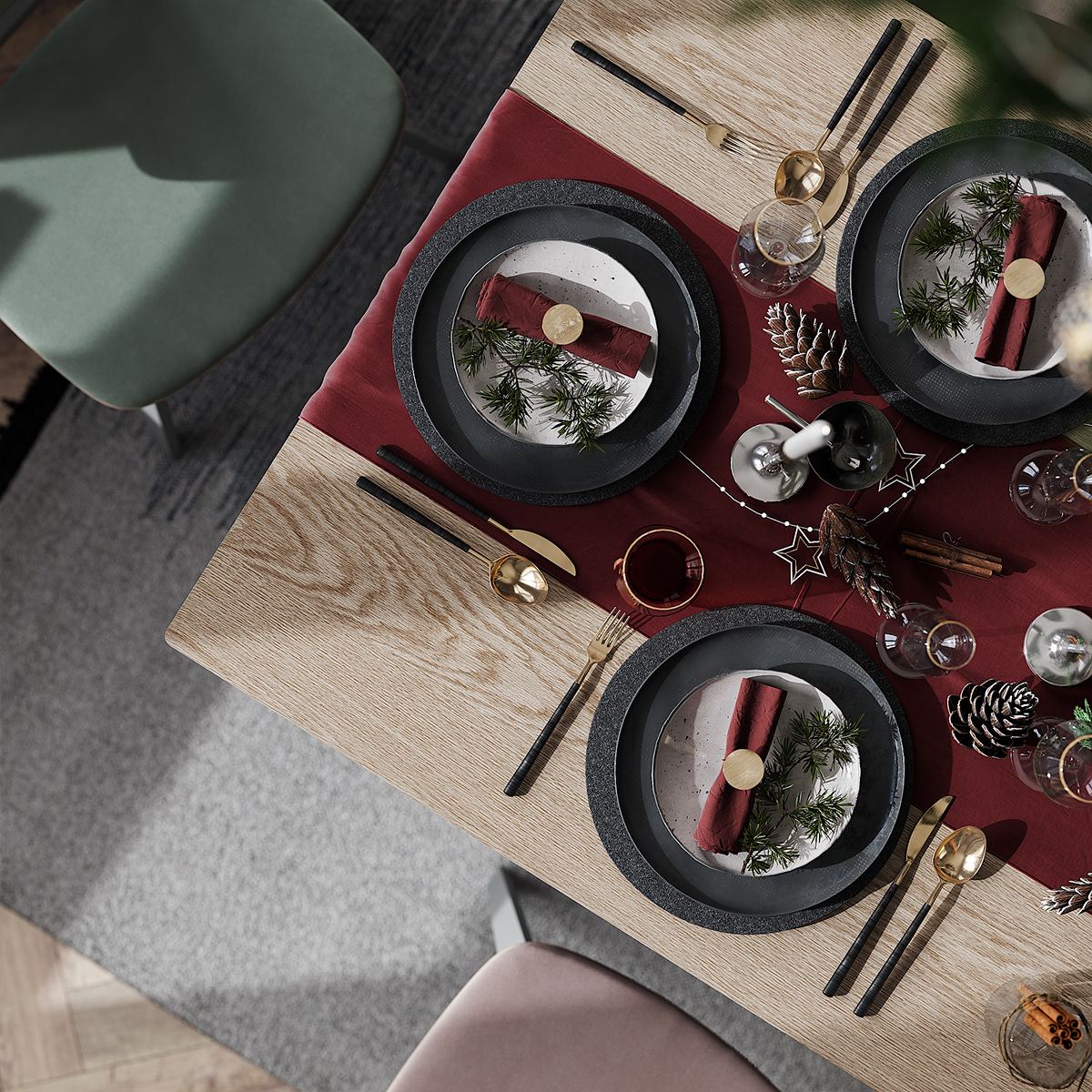 corona renderer new year interior design  table set 3D corona furniture the idea Christmas