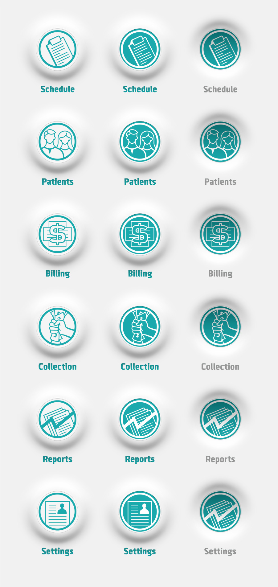 Icon medical app Web buttons billing schedule patients Collection reports settings DK dkdezign Medical app icons