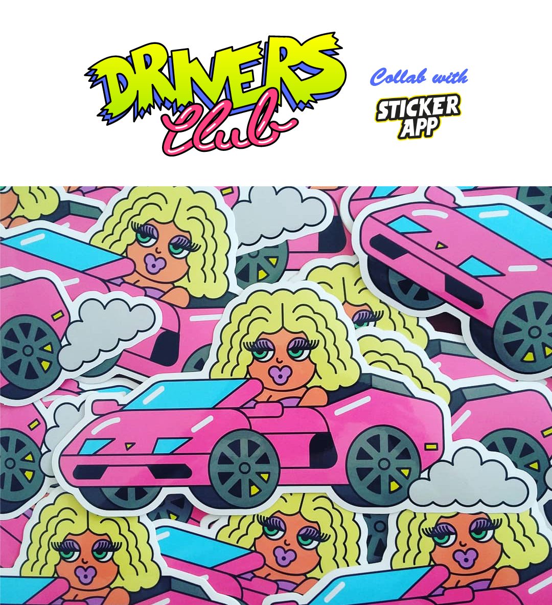 stickers print ILLUSTRATION  Fun car bold colorful cartoon Stickerapp line