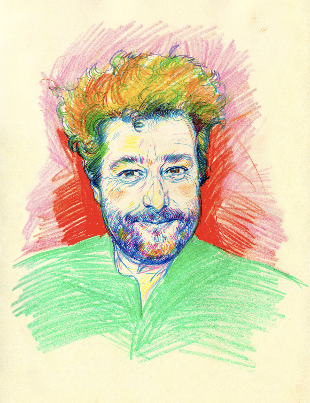 portrait Philippe Starck hand drawn colred pencil