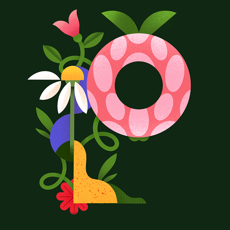 36daysoftype alphabet lettering type colorful digital illustration Playful Procreate flower