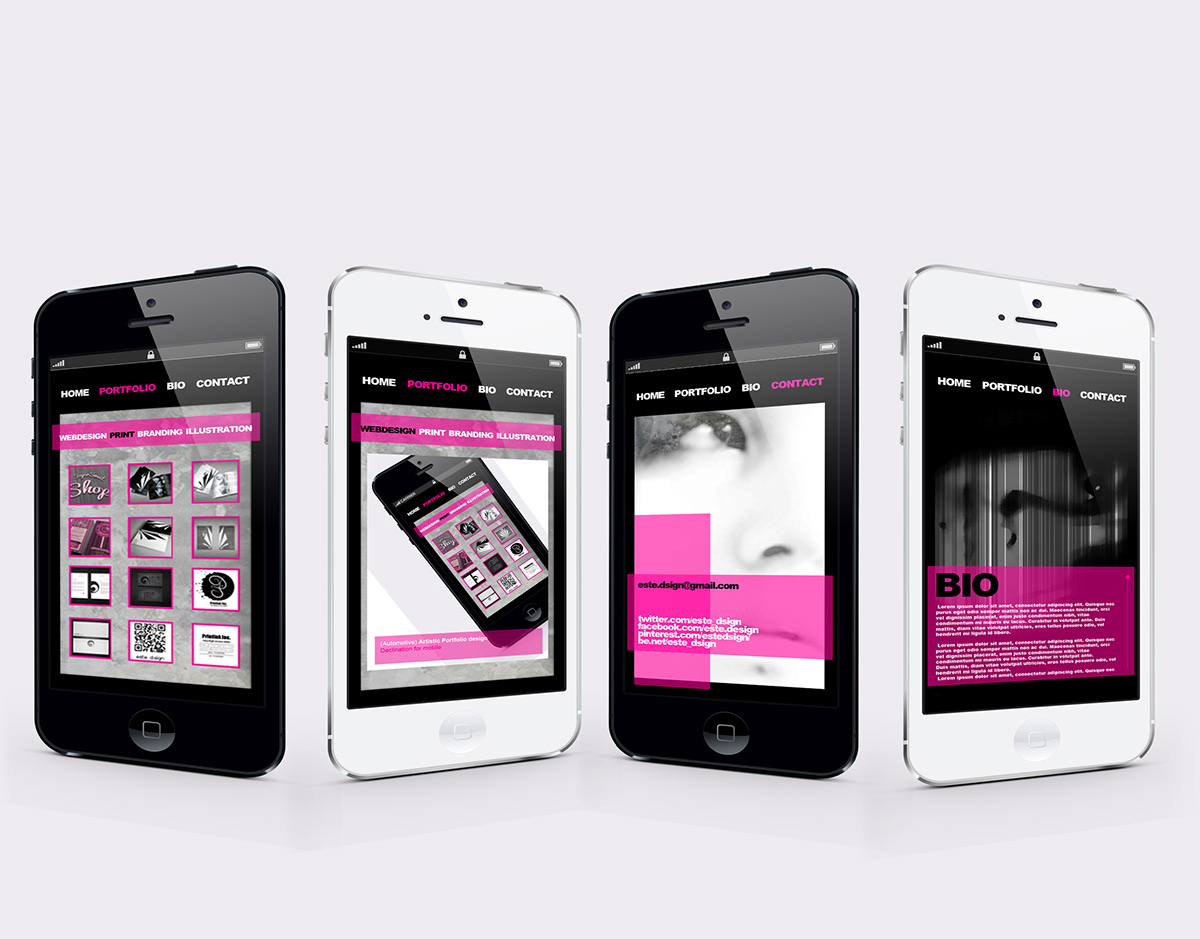 portfolio artistic pink black Theme Web template mobile site design graphic