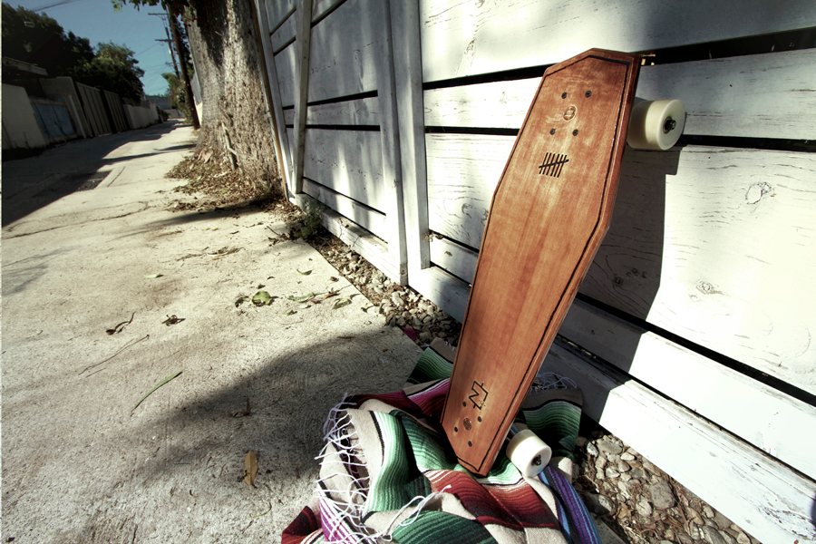 Thrash Venice  skateboard  engraving MeandGonzo wood coffin California