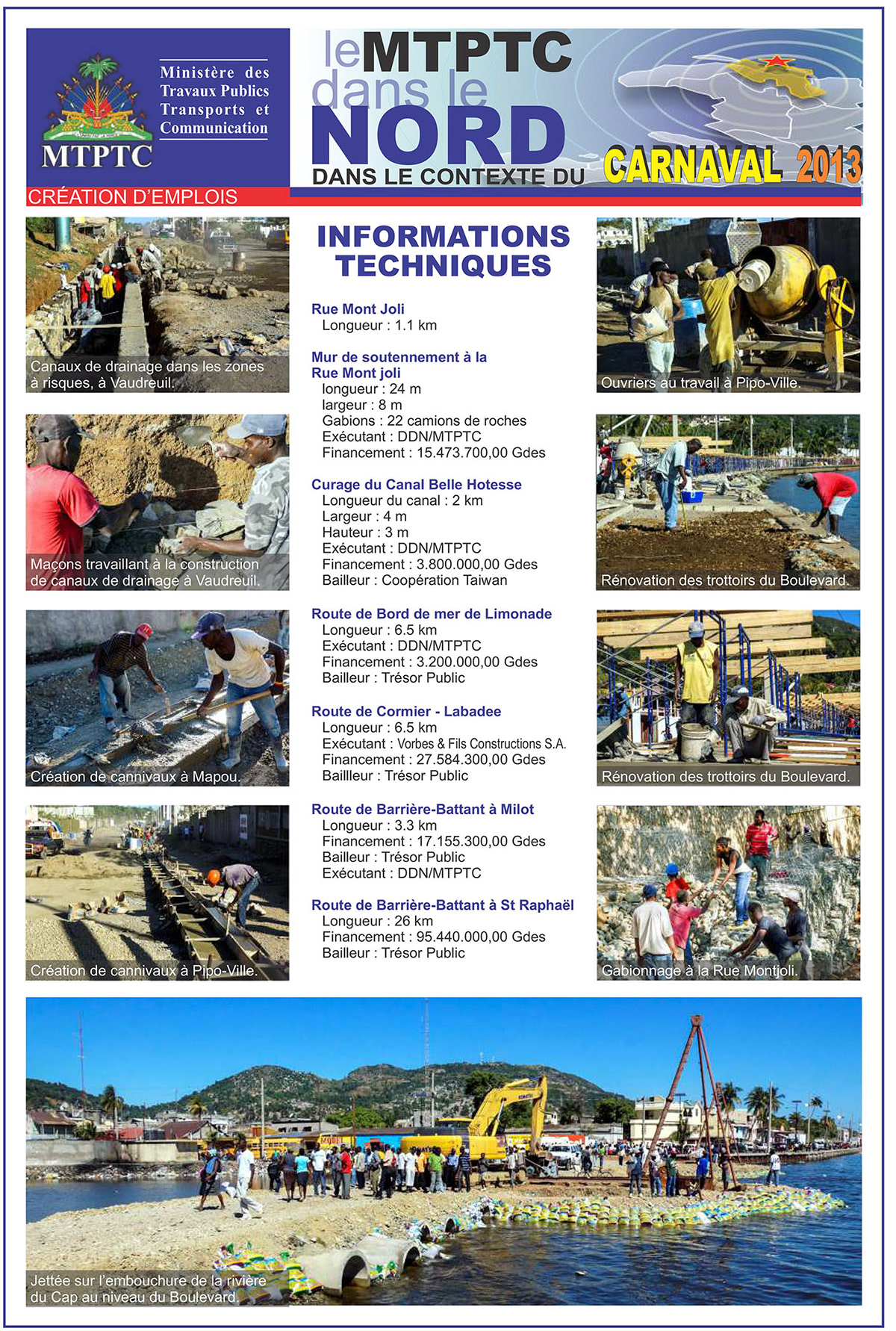 MTPTC  rapport photo  infrastructures en Haiti realisations Gouvernement Martelly-Lamothe Jacques Rousseau