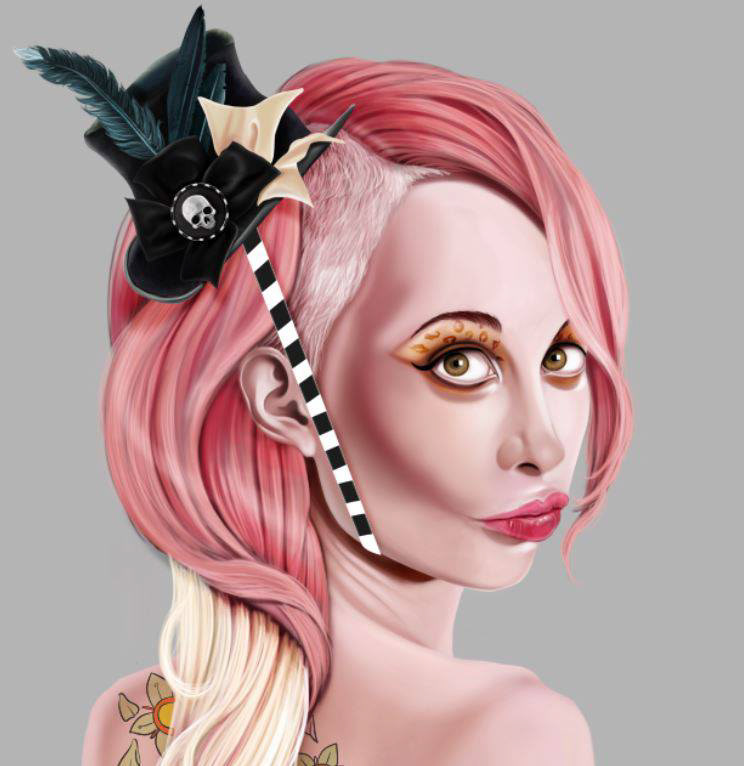 pin up portrait digital painting photoshop tattoos STEAMPUNK hair latex sexy colors