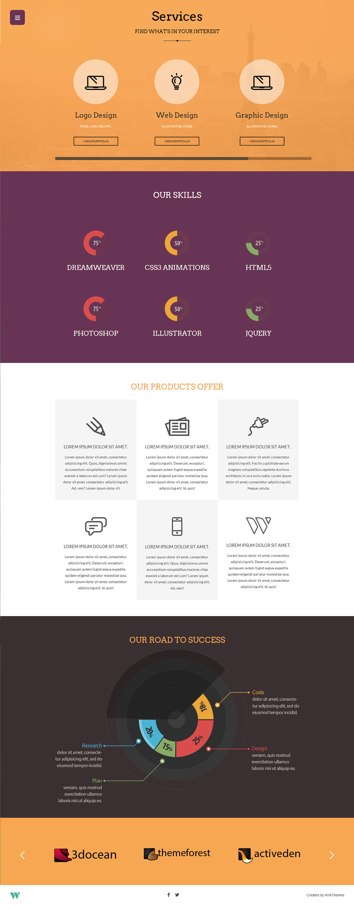 Website template site One Page Responsive creative flat portfolio flat design