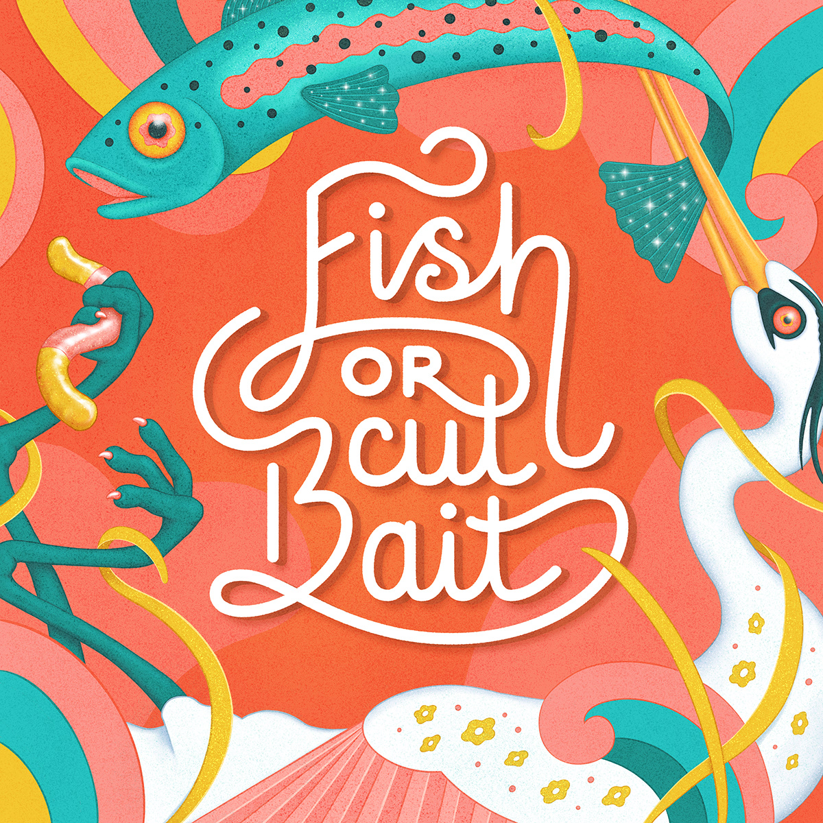 animal illustration animation  blue heron colorful digital illustration fishing graphic design  HAND LETTERING trout vector