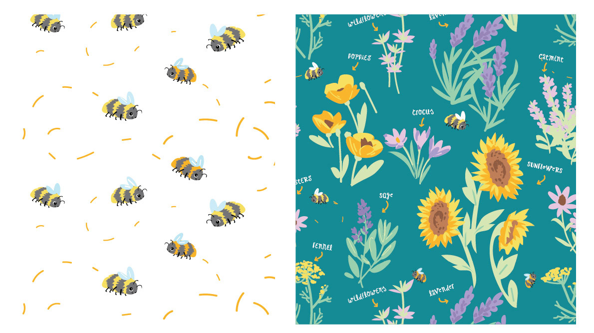 adobeawards pattern collection surface design floral bees pollinators