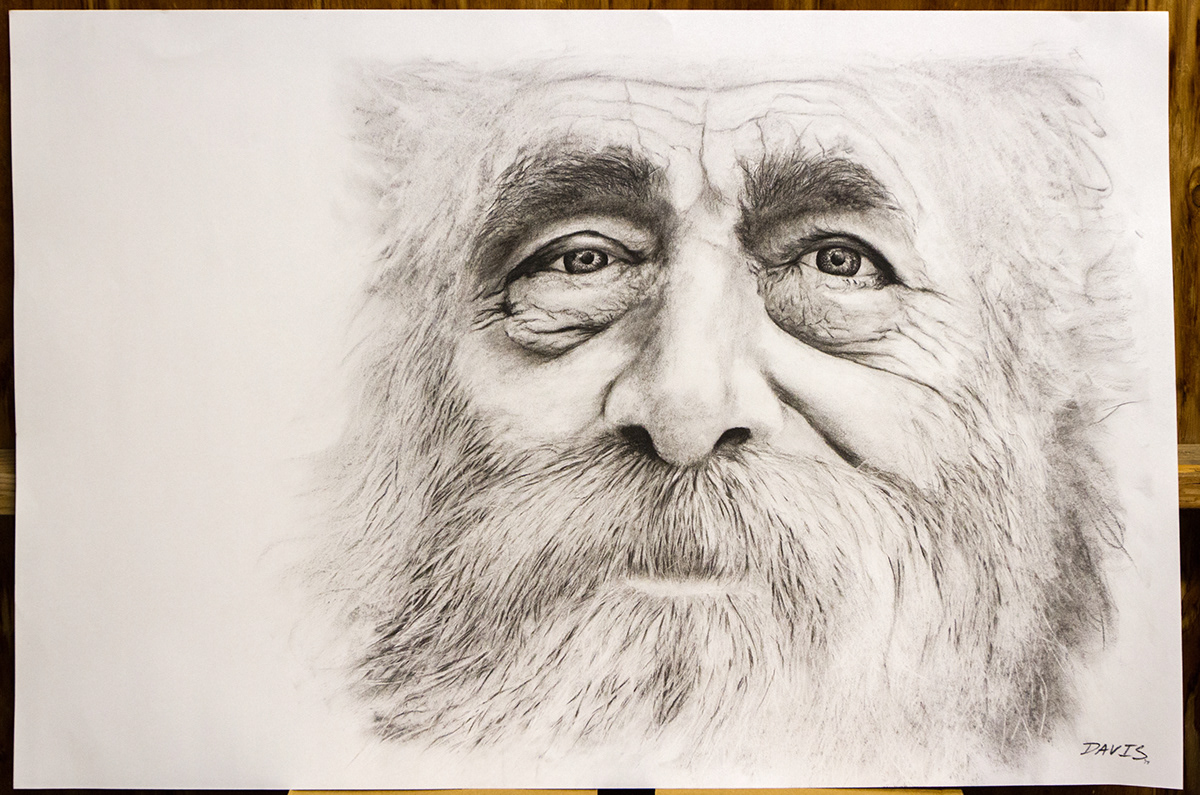 charcoal portrait skier old man soldier history girl