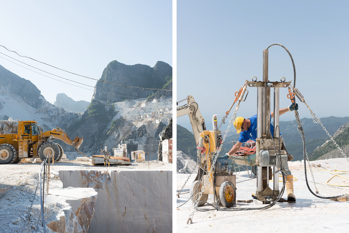 carrara Marble Mining Landscape portrait worker industrial Outdoor Sunny Italy reportage corporate rock Montains bright