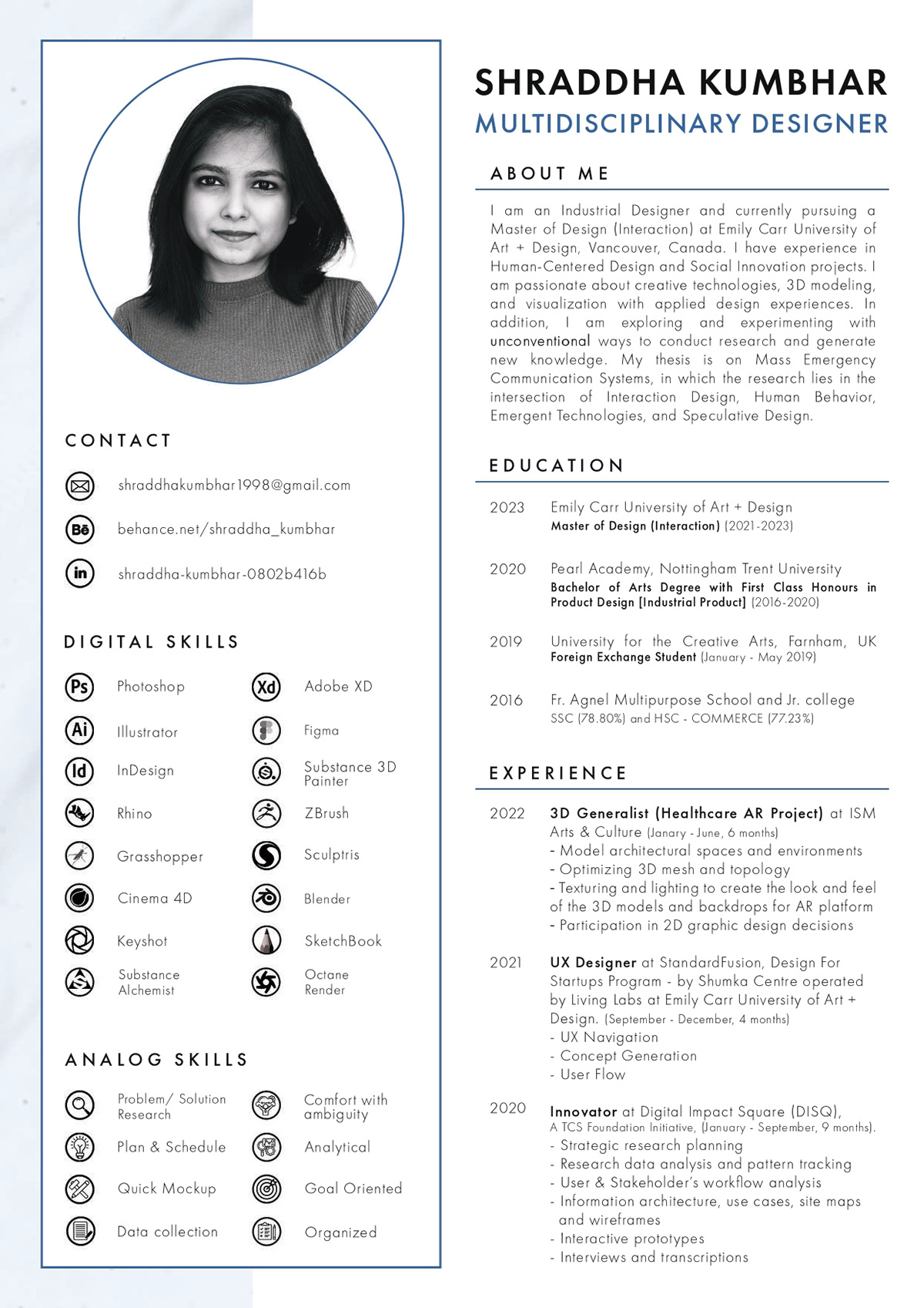 CV Curriculum Vitae profile industrial design  product design 