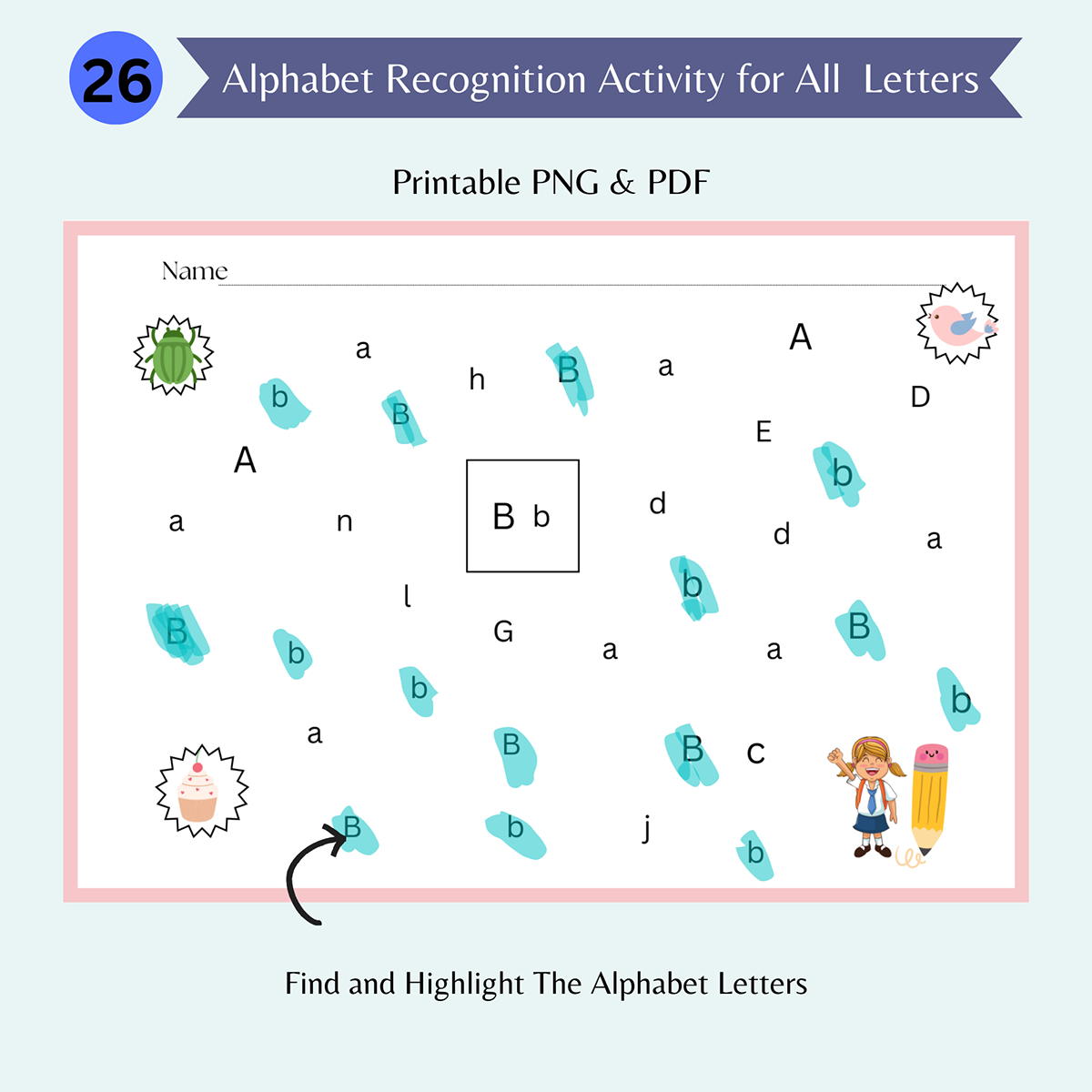 alphabet letters lettering Handlettering find highlights printable template kindergarten preschool worksheet