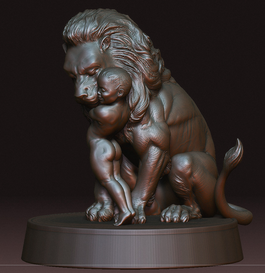 lion model boy sculpture