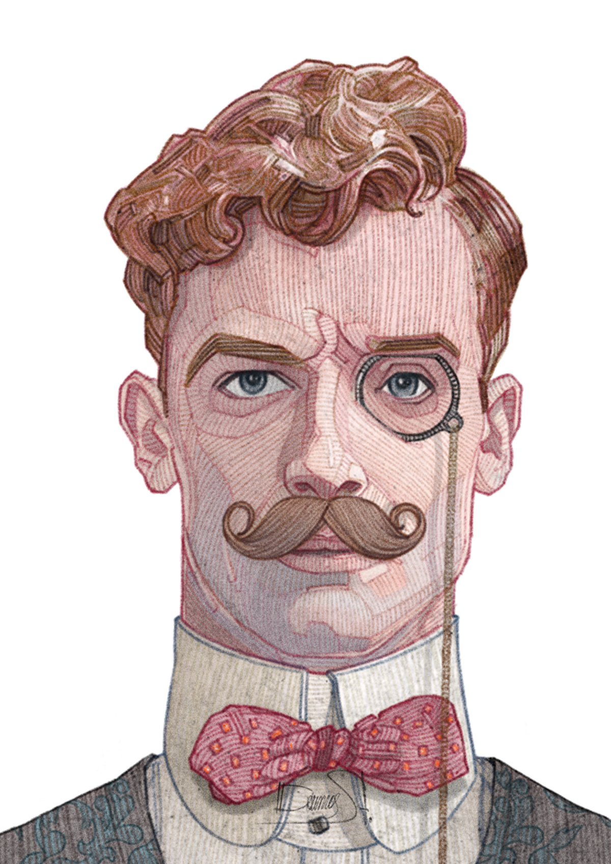 sketch art Retro vintage color old mustache linework texture portrait figure Character