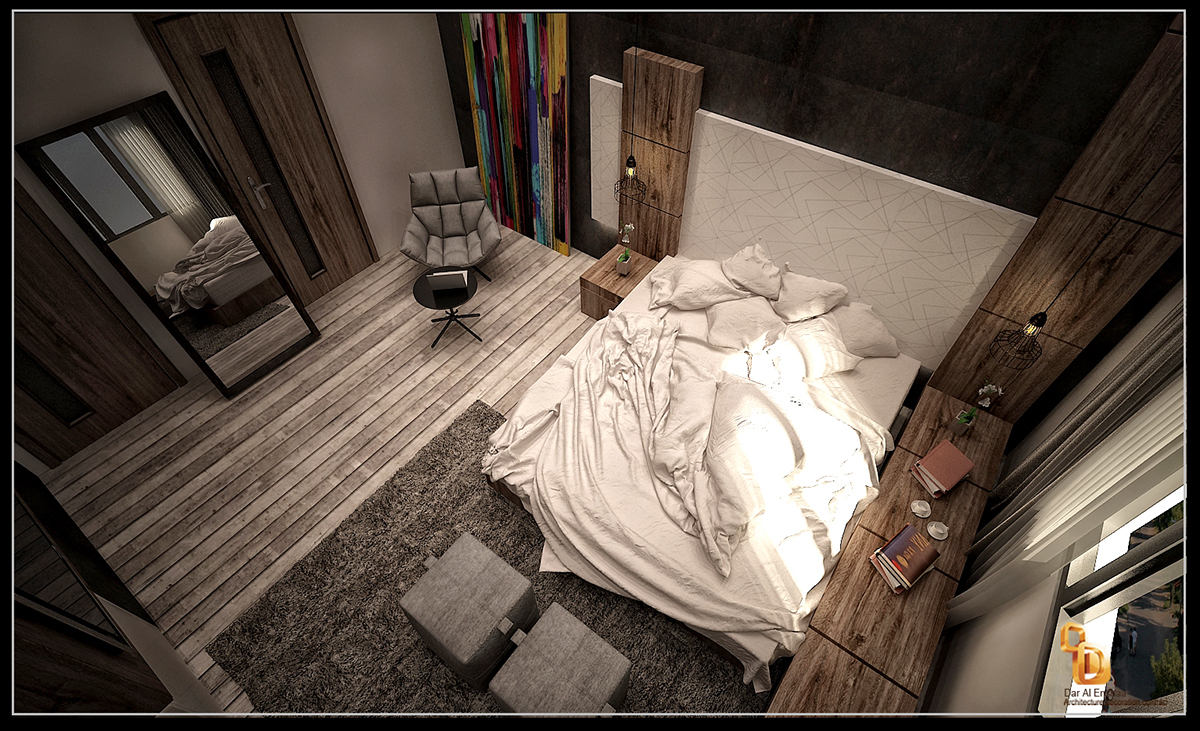 bedroom furniture lighting modern interiors Render 3dmax wooden texturesd