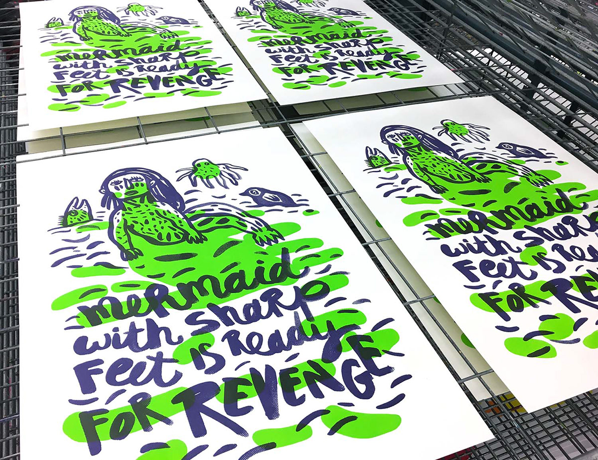 Poster Design poster Drawing  mermaid ILLUSTRATION  printmaking silkscreen design lettering Handlettering