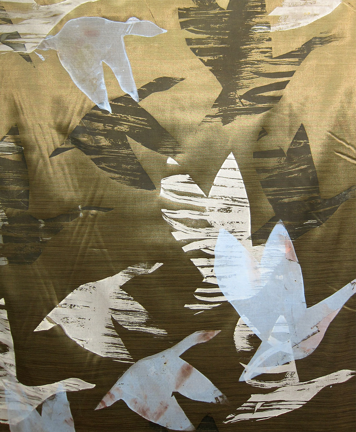 silkscreen printed fabrics Textiles colors birds movements