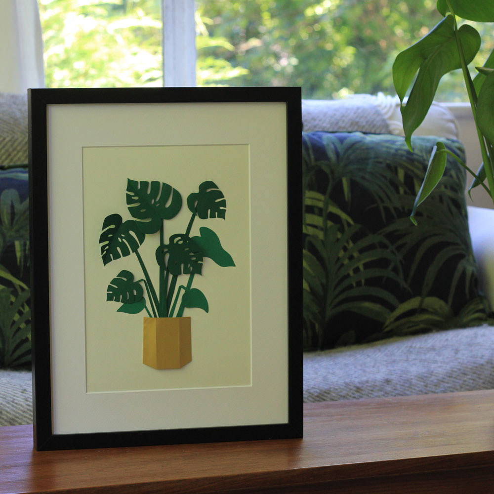 papercut paperart papercraft ILLUSTRATION  Plant houseplant Monstera swiss cheese plant Framed Picture wall art