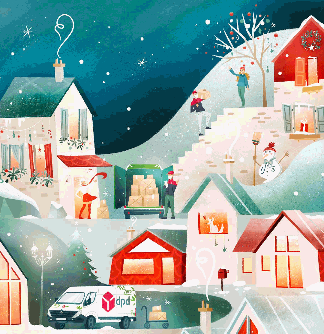 ILLUSTRATION  Packaging noel Merry Christmas winter Landscape Calendrier de l'avent villages