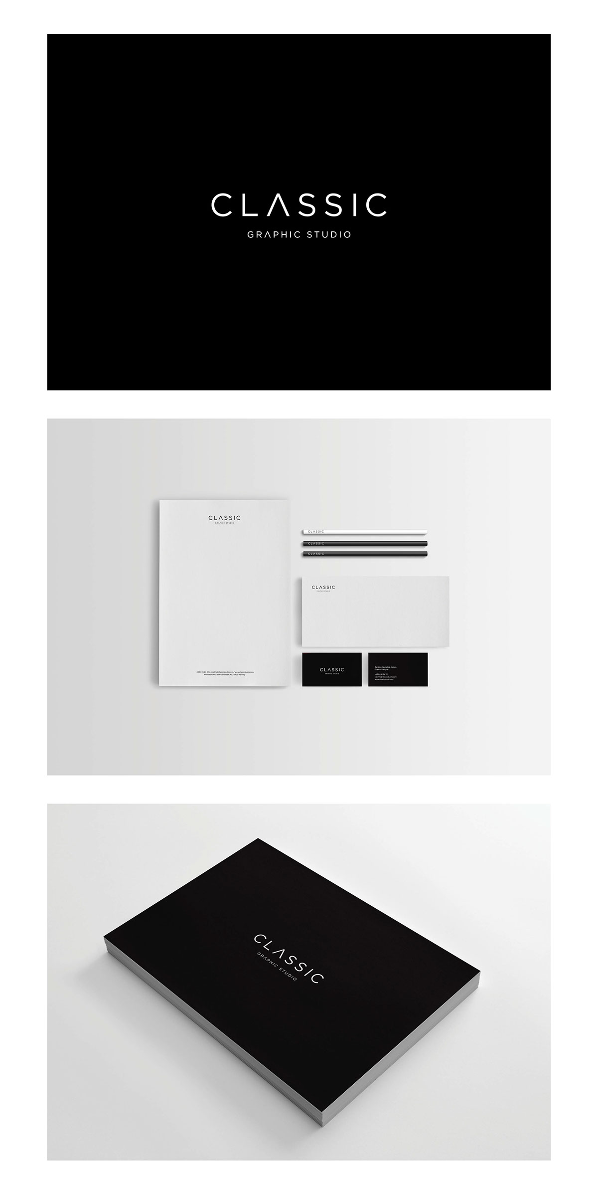 Classic Studio School projekt  Graphic Designer black and white graphic studio visit card gotham