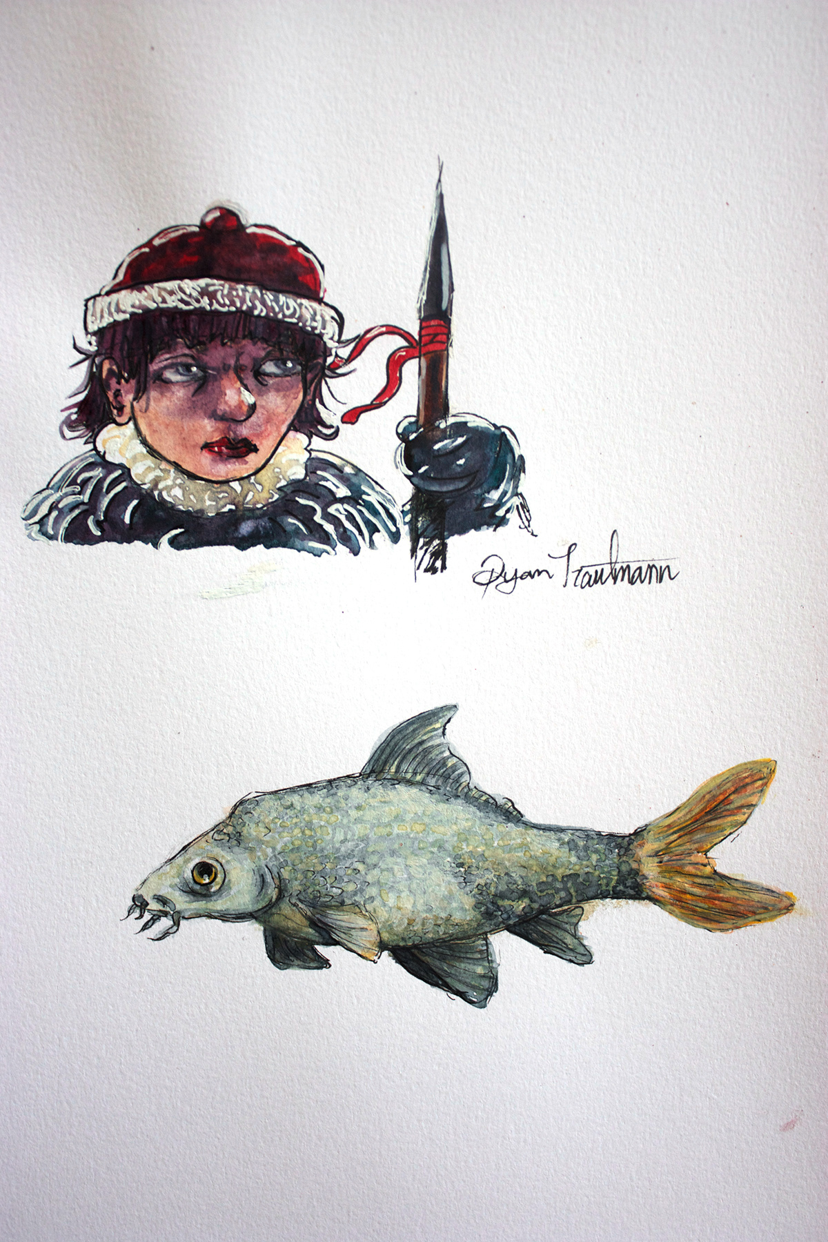 sketchbook watercolor eskimo fish traditional 2D