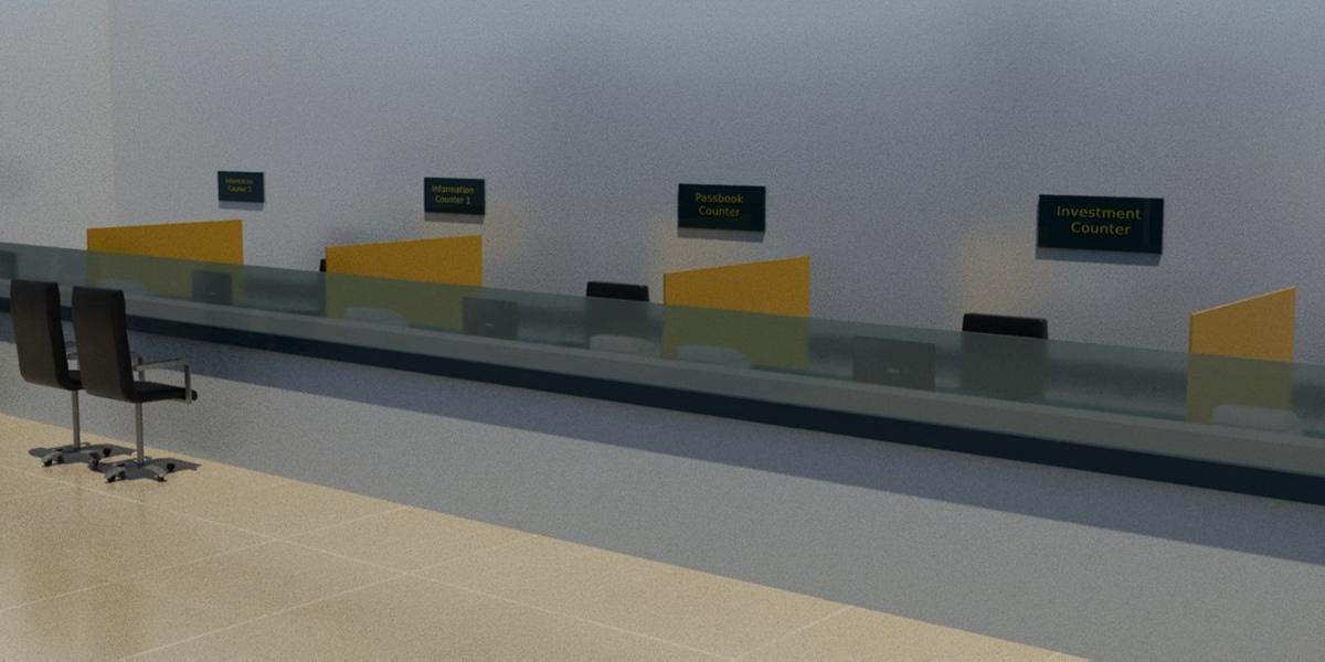 3D ATM Bank cabin design digital Hall Lobby machines reception sofa Vault waitingarea