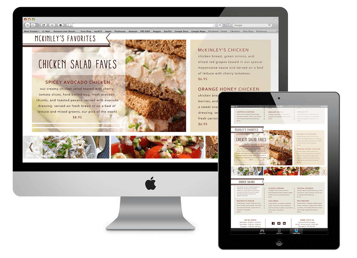 cafe bakery Food  web layout McKinley's  restaurant Eating  dinner cakes