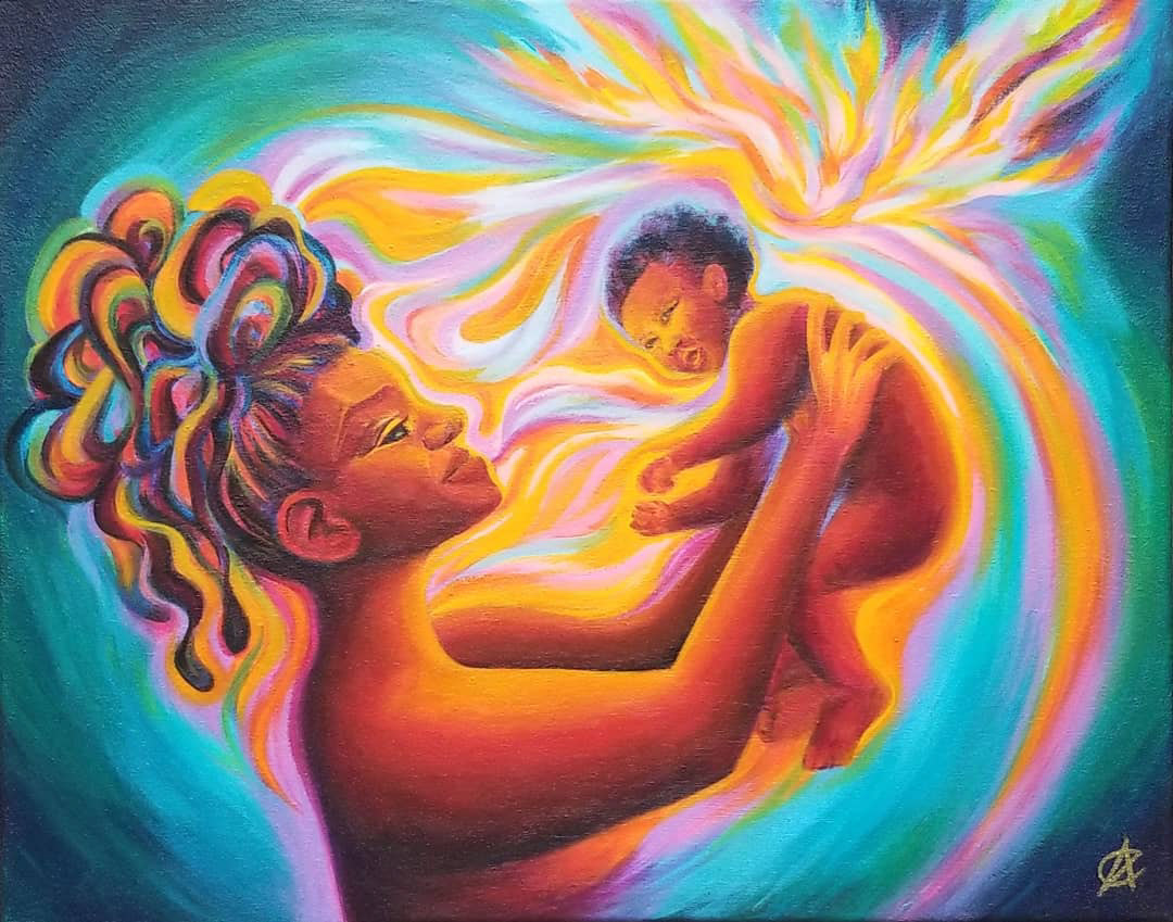 acrylic painting Beautiful child energy family Love mother mother and child painting   spirit