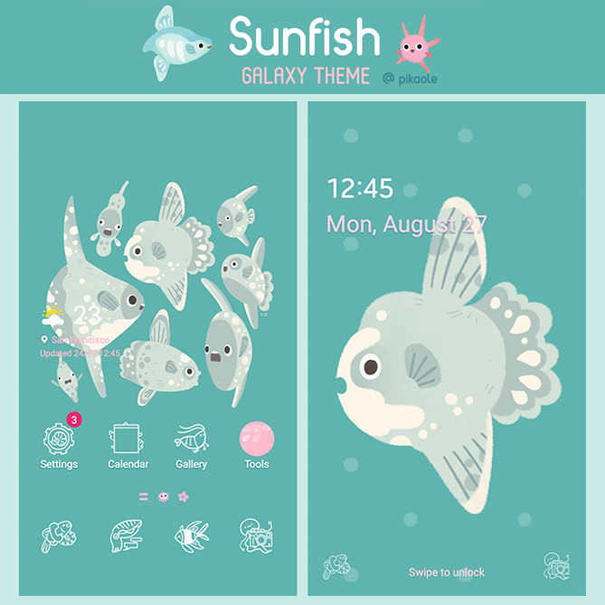 sunfish fish marine life THEMES wallpaper summer Ocean galaxy themes line themes kawaii