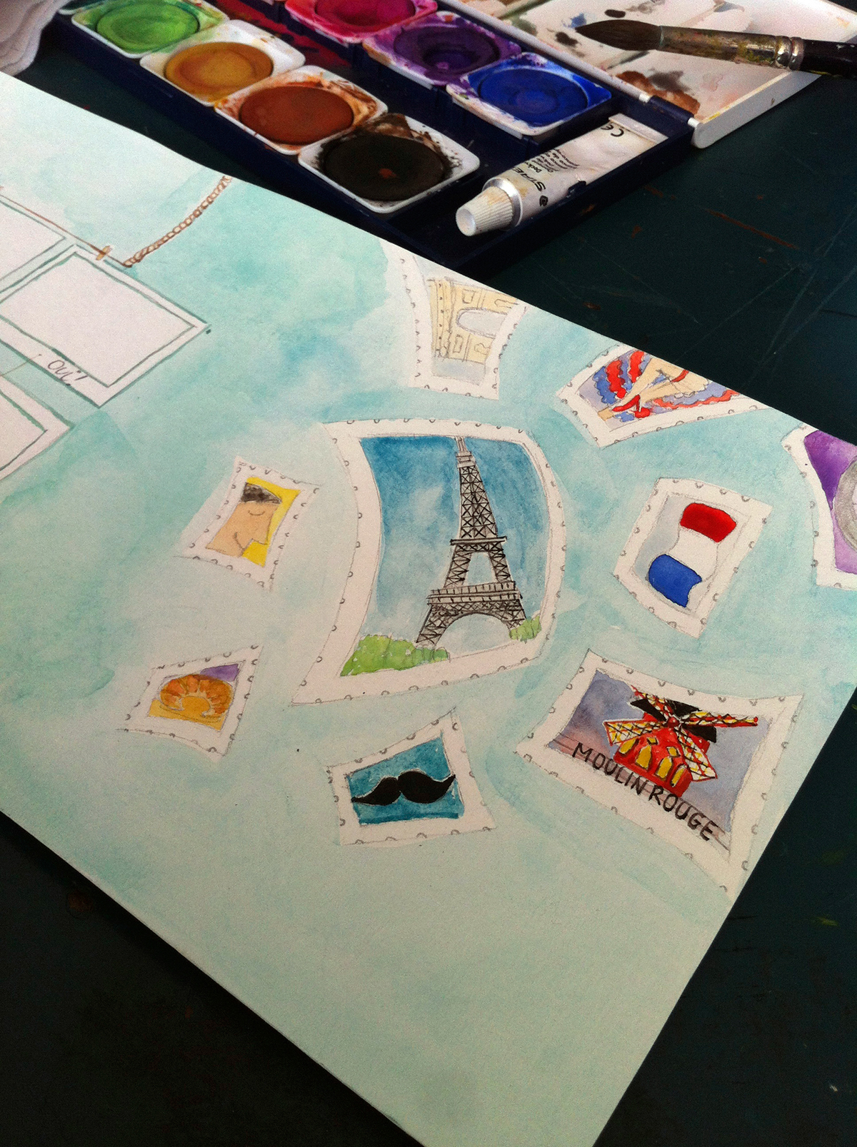 acuarela watercolour colores colours Torre Eiffel eiffel francia alianza francesa cuenca Ecuador curso francés Gabriela Corral