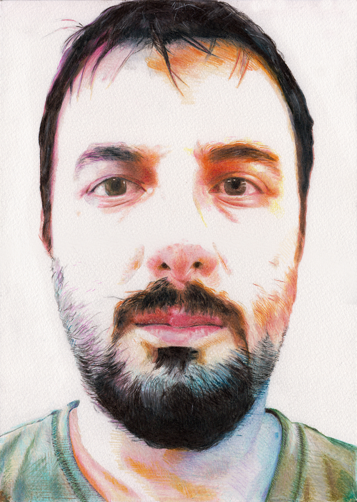 portrait portraits male face beard colored pencils handmade