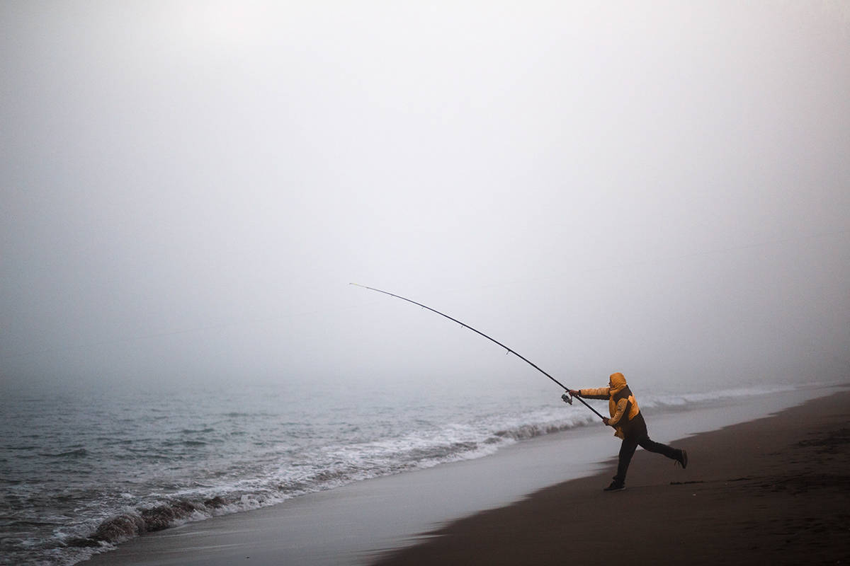 beach fisher Fisherman fog foggy