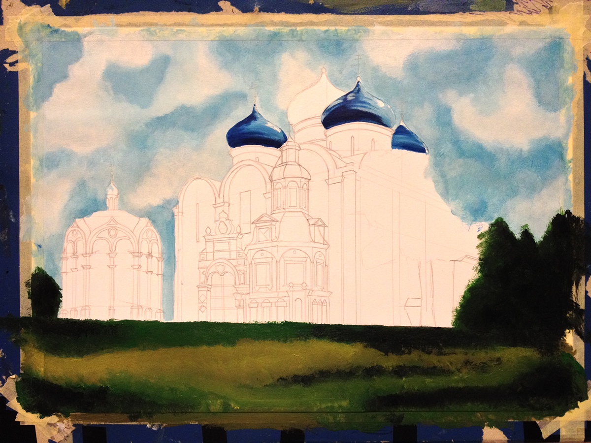 Russia Moscow Landscape portrait Beautiful land garden Flowers Nature church cathedral sketch city SKY Travel