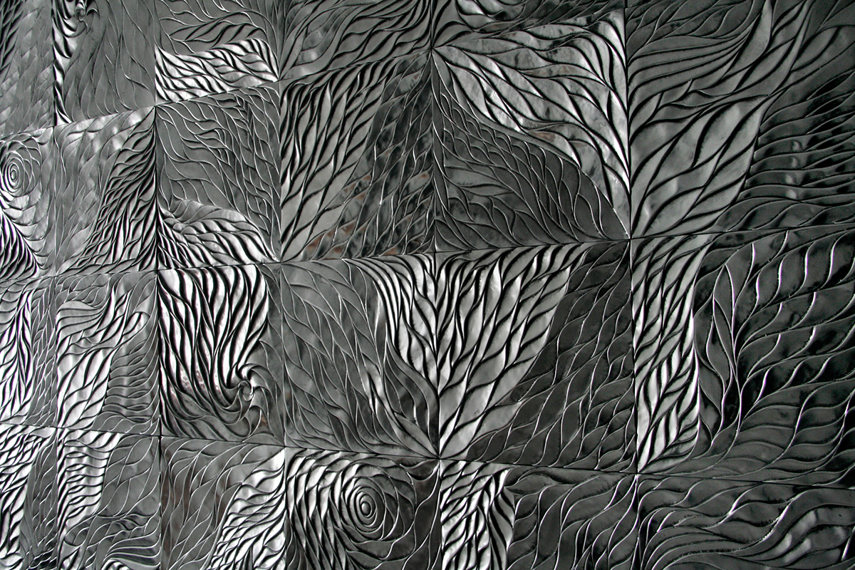 arts sculpture carving metal aluminium RECYCLED cast polished wall tiles organic bronze Mural