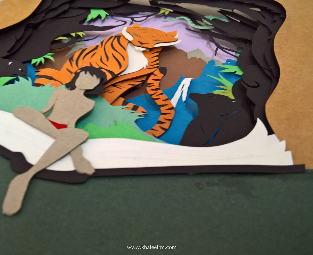 paperart papercut art junglebook mowgli Sherkhan   papercut papercraft junglebook movie poster Inspired Art