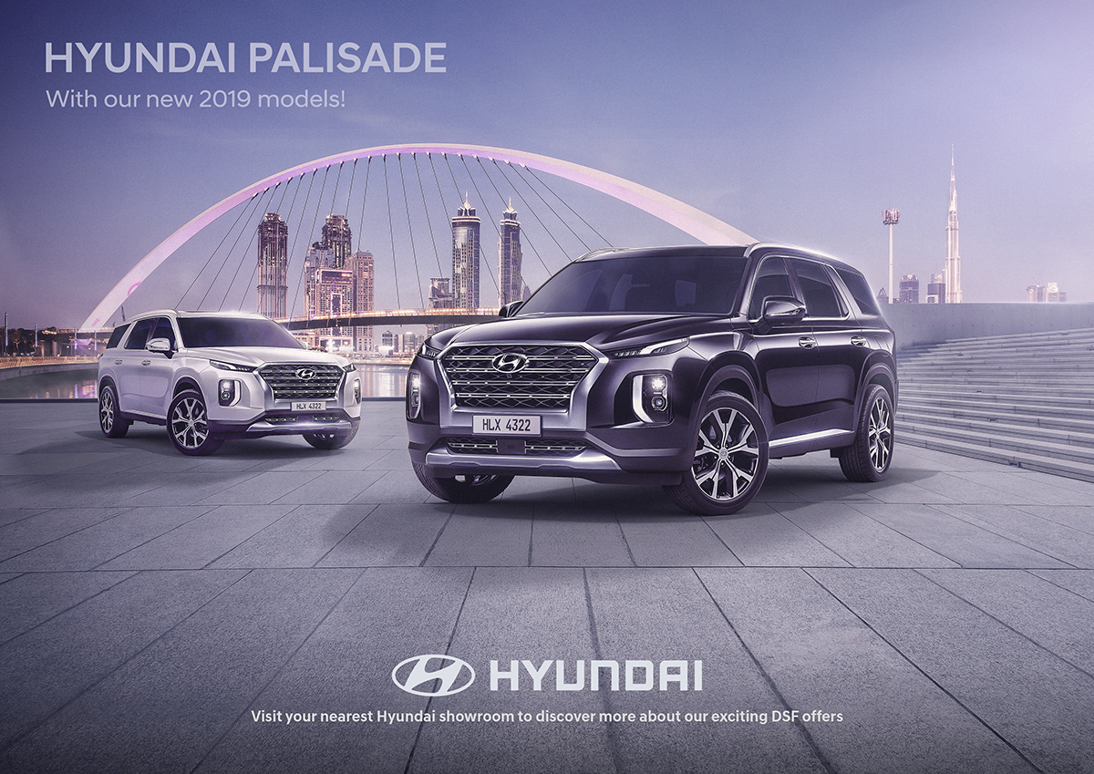 car color Hyundai Palisade models UAE Advertising  design manipulation retouching  visualization