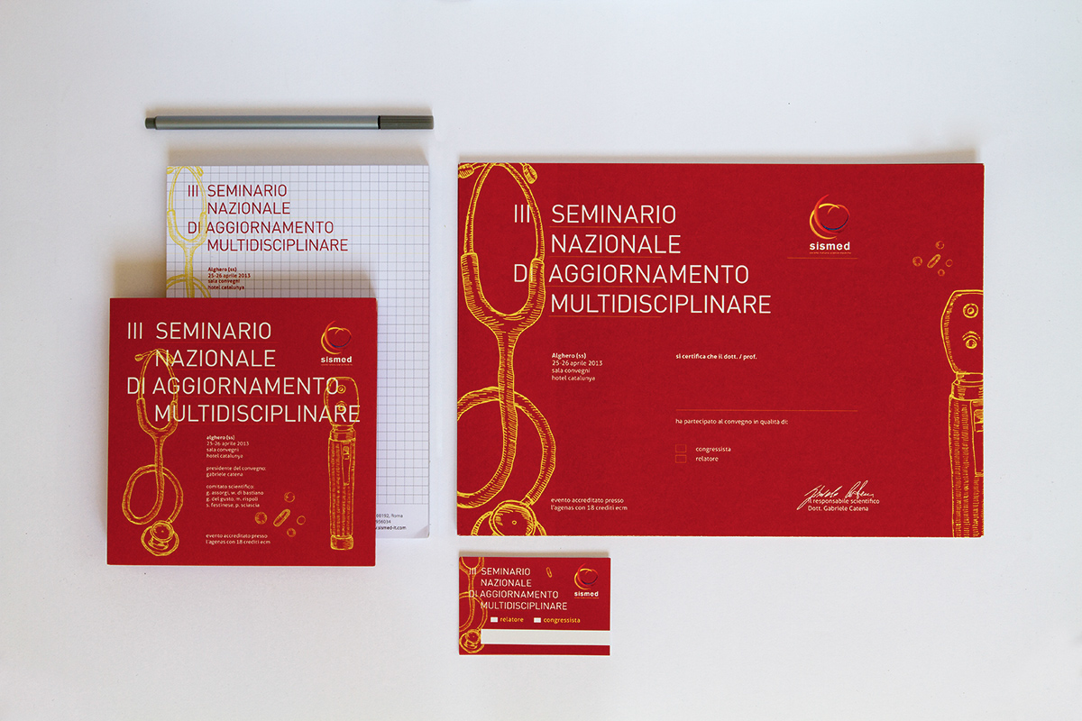 medical event  convention brochure poster Alghero red yellow scratchpad certificate