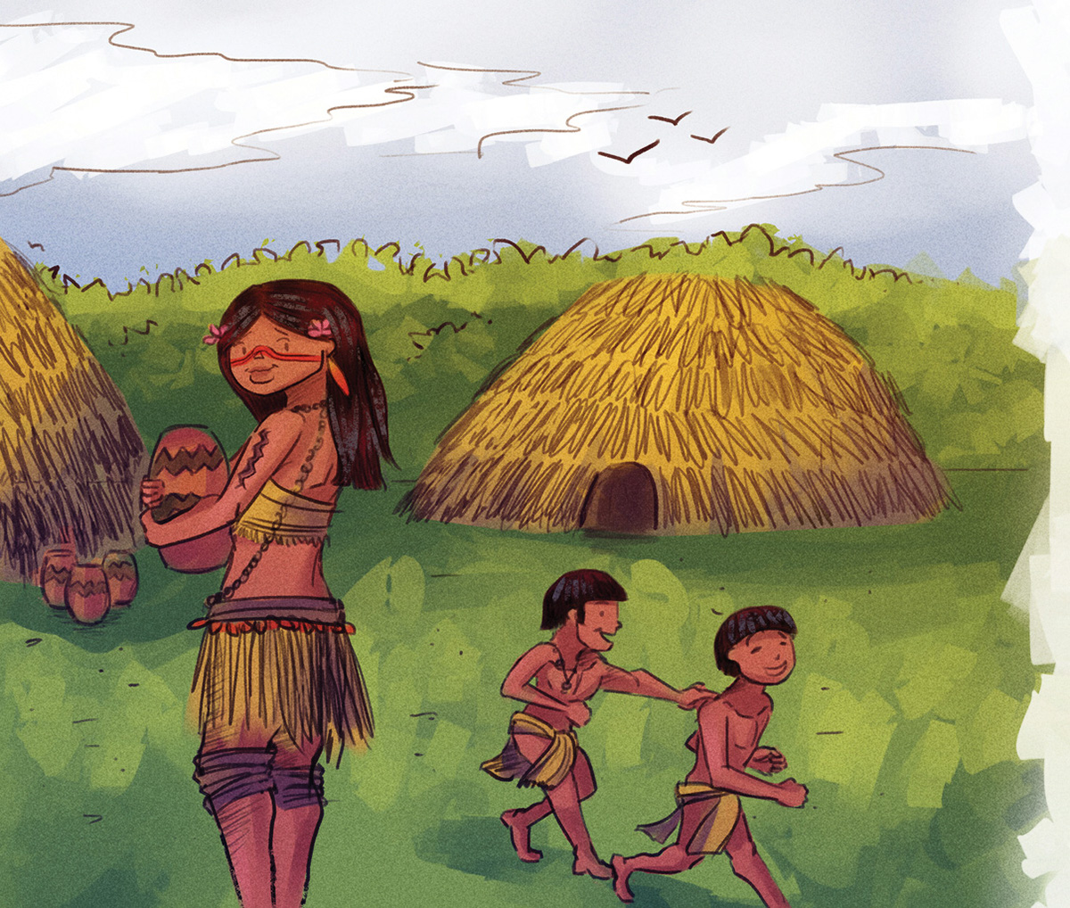 children's book ILLUSTRATION  digital painting native brazilians forest indigenous legends bougainvillea