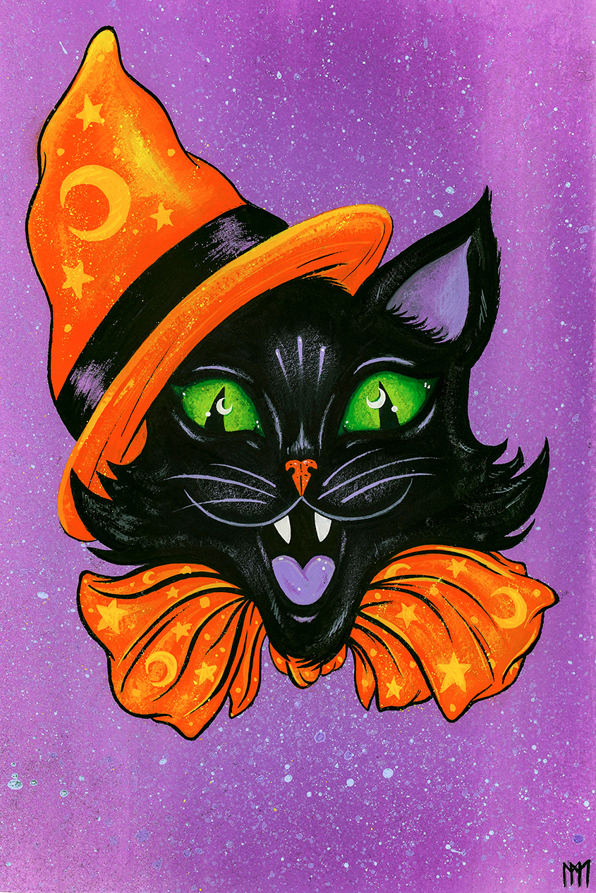 Black Cat Cat Halloween vintage halloween Witch hat