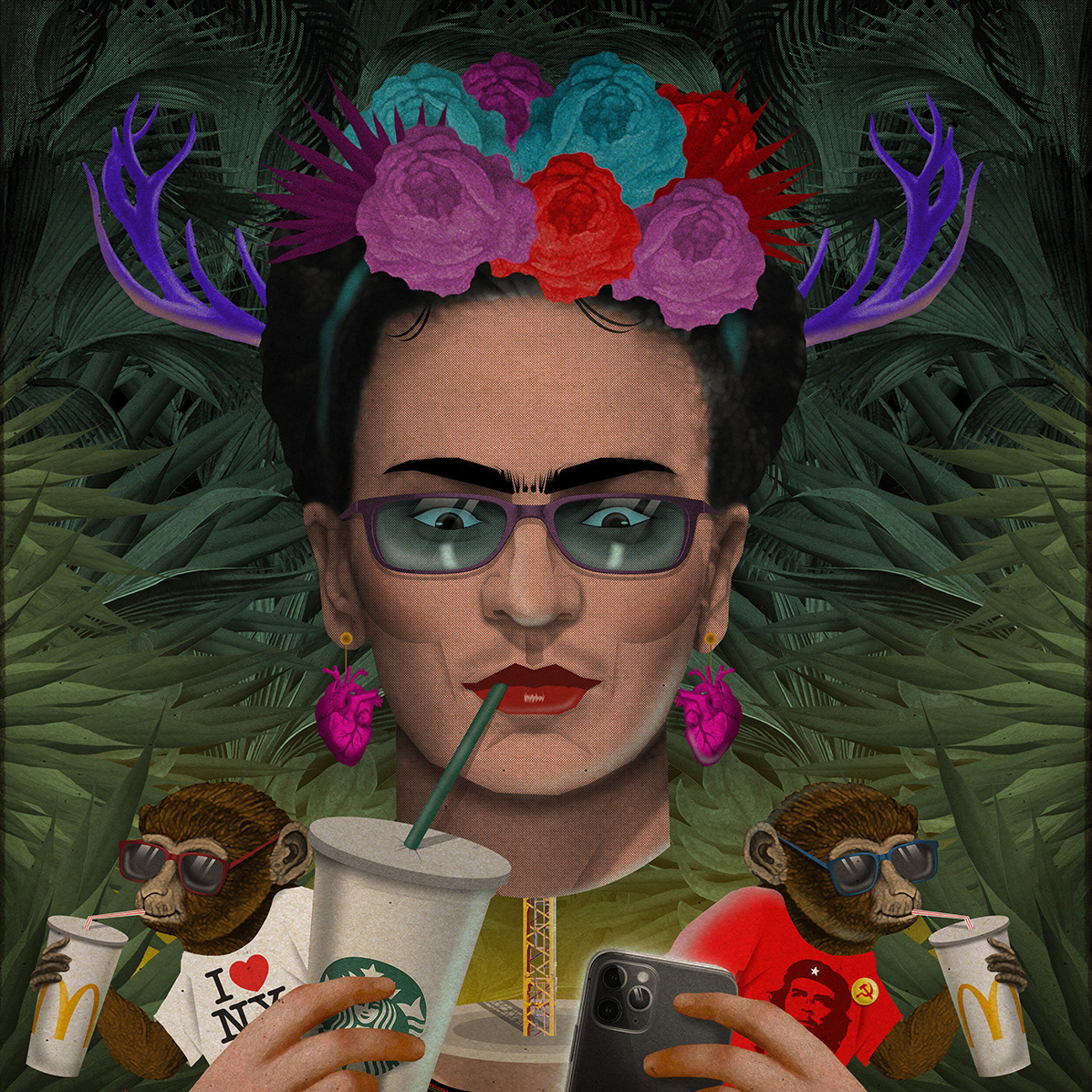 artist. frida kahlo. frida. Kahlo. macdonalds. Mexico. monkey. painter. Starbucks. folklore.