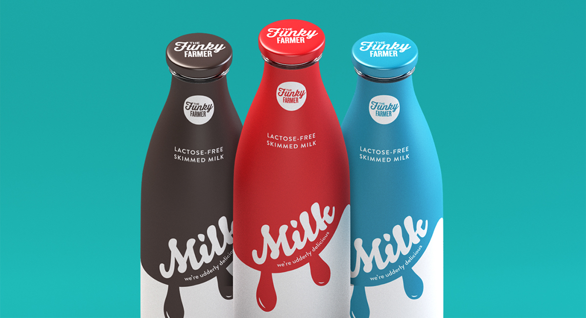 Logo Design bus advert drinks packaging poster milk shake lactose free Diary Free Packaging advert design fresh modern brand identity Shelf appeal Retail