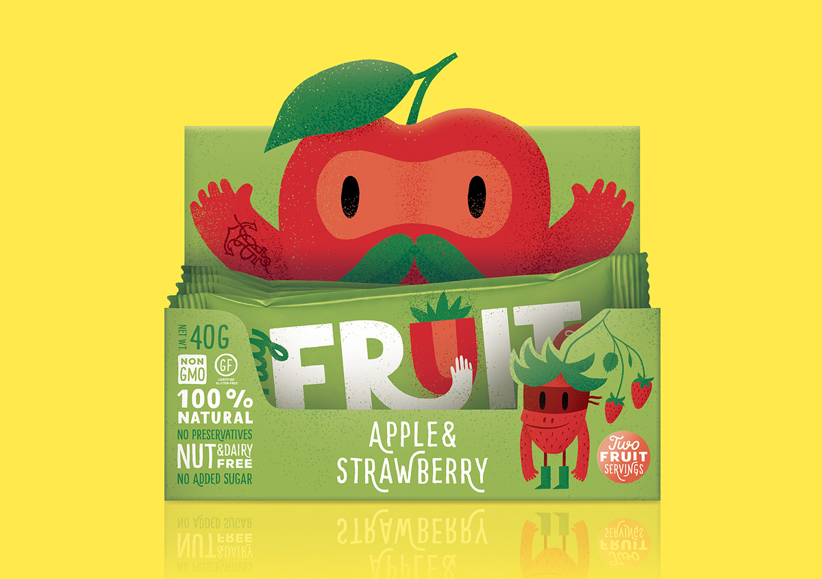 children kids healthy snack Dynamic Food  lettering fruit bar concept FMCG personal project